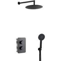 Душевой комплект AQG Aqua 19AQTER22505 250 мм, с термостатом, черный матовый