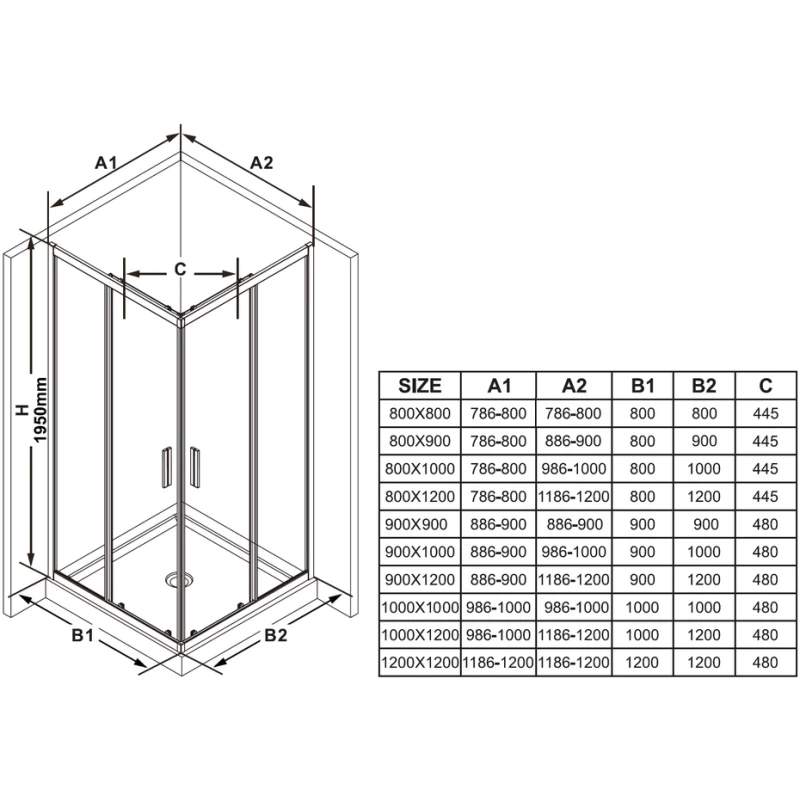 Душевой уголок 80x80 см Ravak Blix Slim BLSRV2K + BLSRV2K X1XM40300Z1 + X1XM40300Z1 прозрачное