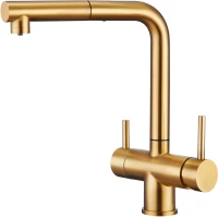 Смеситель для кухни Emar ECB - 7017 PVD Golden с подключением к фильтру, выдвижным изливом, золотой