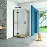 Душевой уголок Vegas Glass AFA-F Retta 100*90 02M Moru L 100x90 см L, профиль черный матовый, стекло рифленое