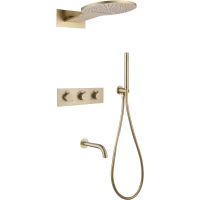 Душевой комплект Abber Wasser Kreis AF8150G 300 мм, с термостатом, золотой матовый