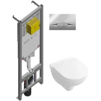 Комплект инсталляция с унитазом Jacob Delafon E21822-CP с кнопкой смыва, хром + унитаз подвесной Villeroy & Boch O.Novo 5688HR01 безободковый, с сиденьем микролифт, альпийский белый