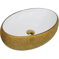 Раковина-чаша CeramaLux 433J 49x34 см, накладная, белый/золото