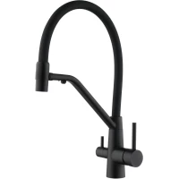 Смеситель для кухни Fmark FS1462-H01 с подключением к фильтру, гибким изливом, черный матовый