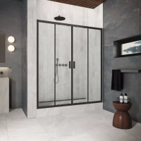 Душевая дверь Vegas Glass Z2P Protec h1900 175 02M 02 175 см, профиль черный матовый, стекло шиншилла