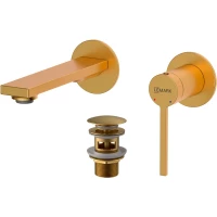 Смеситель для раковины Lemark Valday LMF-8133B-BRG встраиваемый, с донным клапаном, золотой матовый