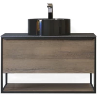 Тумба с раковиной древесный аттик/черный 75 см Jorno Steal Ste.01.75/P/Da + 0025403