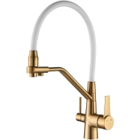 Смеситель для кухни Rose R558G с подключением к фильтру, гибким изливом, золотой матовый