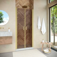 Душевая дверь Vegas Glass E2P NOVO h2000 120 03 05 120 см, профиль золотой матовый, стекло бронза