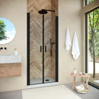 Душевая дверь Vegas Glass E2P NOVO h2000 85 02M crystalvision 85 см, профиль черный матовый, стекло прозрачное