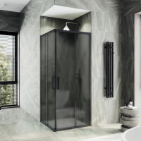 Душевой уголок MaybahGlass MGY-1331-6 100x100 см, профиль черный матовый, стекло графитовое матовое