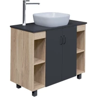 Тумба с раковиной дуб сонома/серый матовый 97,6 см Grossman Флай 101002 + 501002 + GR-3019