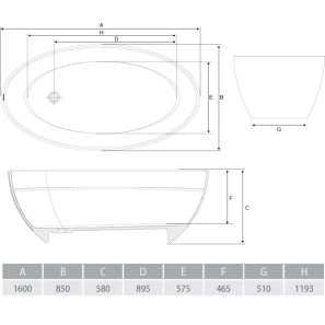 Изображение товара ванна из литьевого мрамора 160x85 см alpen venecia ven-170m
