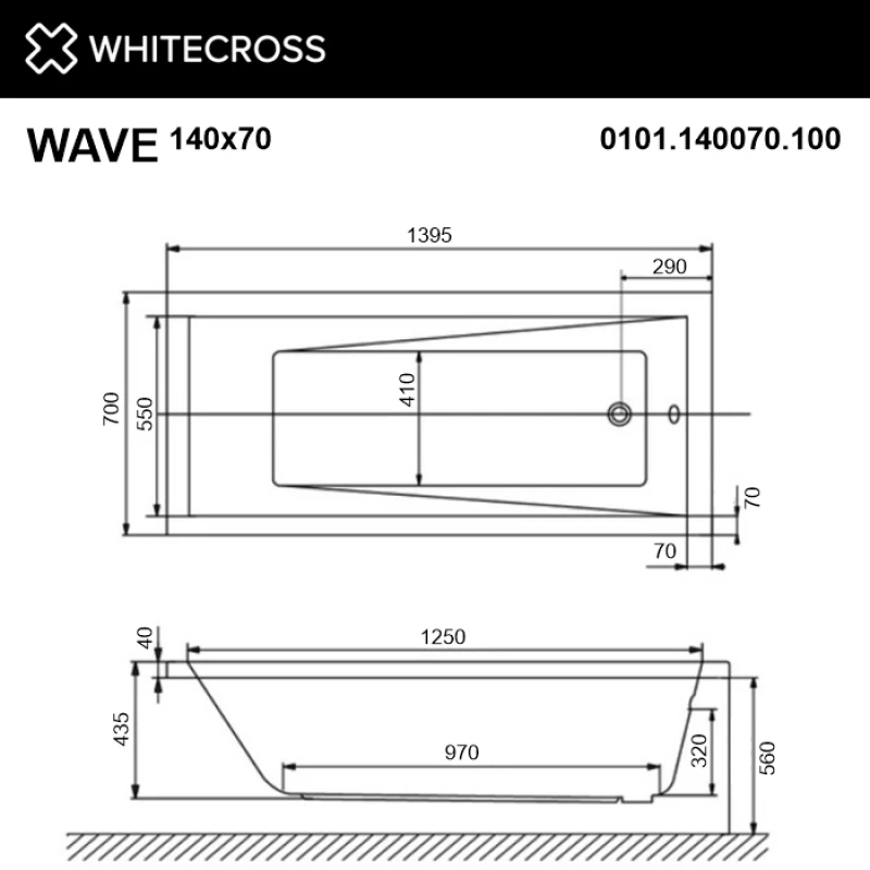 Акриловая ванна 139,5x70 см Whitecross Wave 0101.140070.100