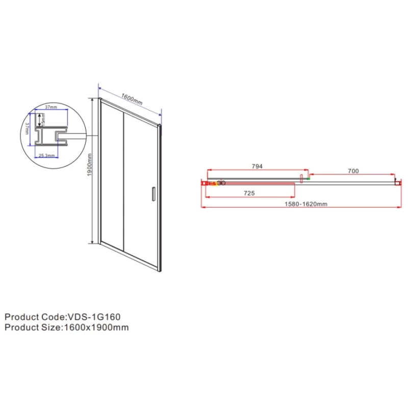 Душевая дверь 160 см Vincea Garda VDS-1G160CL прозрачное