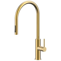 Смеситель для кухни Paulmark Senso Se215180-SBG сенсорный, с выдвижным изливом, светлое золото матовый