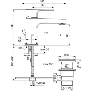 Изображение товара смеситель для раковины с донным клапаном ideal standard cerafine d bc684aa