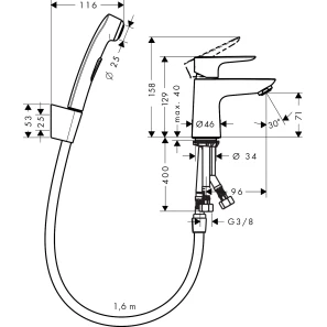 Изображение товара смеситель для раковины с донным клапаном с гигиеническим душем hansgrohe talis e 71729000