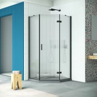 Душевой уголок Vegas Glass AFA-Pen Retta 100 02M Moru R 100x100 см R, профиль черный матовый, стекло рифленое