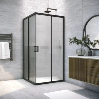 Душевой уголок Vegas Glass ZA NOVO h2000 95 02M Moru 95x95 см, профиль черный матовый, стекло рифленое