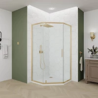 Душевой уголок Veconi Ottimo OP10G-9090-01-C9 90x90 см, профиль золотой матовый, стекло прозрачное