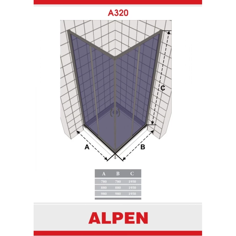 Душевой уголок Alpen Alpina Square 98x98 см прозрачное стекло A320N-100