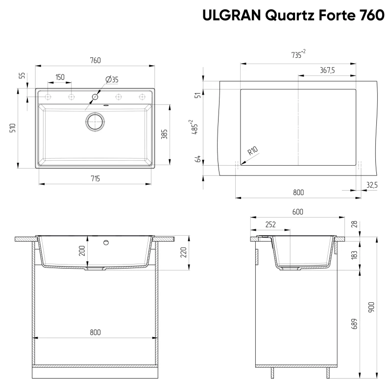 Кухонная мойка Ulgran бетон Forte 760-05