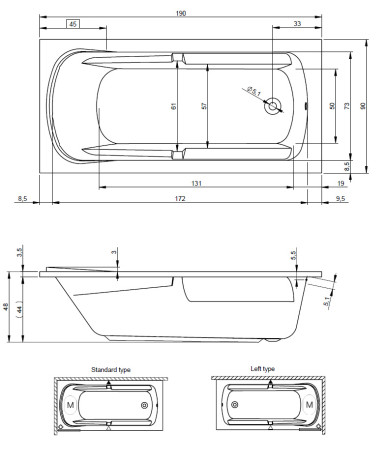 Акриловая ванна 190х90 см Riho Future XL B075001005
