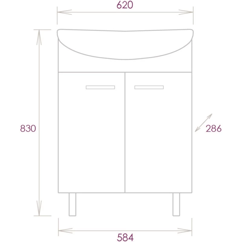 Комплект мебели белый глянец 62 см Onika Коралл 106042 + UM-ERI60/1 + 206001