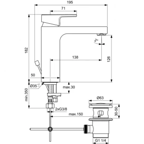 Изображение товара смеситель для раковины с донным клапаном ideal standard edge a7109aa