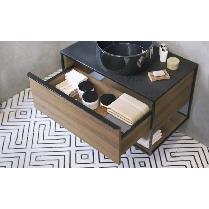 Комплект мебели древесный аттик/черный 75 см Jorno Steal Ste.01.75/P/Da + 0025403 + Ste.02.50/Pl/B