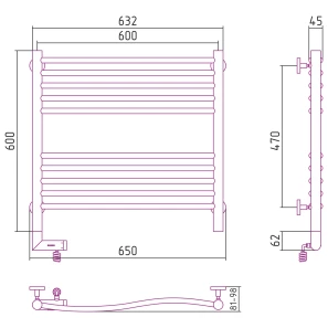 Изображение товара полотенцесушитель электрический 600x600 состаренная латунь мэм левый сунержа флюид 2.0 051-5220-6060