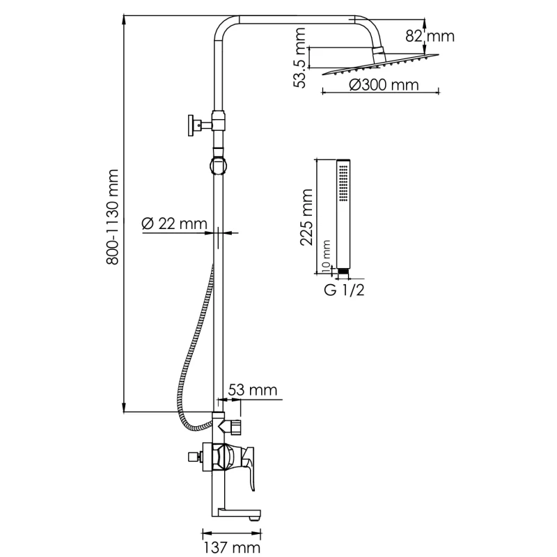 Душевая система 300 мм WasserKRAFT A166.116.137.010.CH