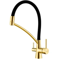 Смеситель для кухни Paulmark Siegen Si213111-BG с подключением к фильтру, гибким изливом, золотой матовый