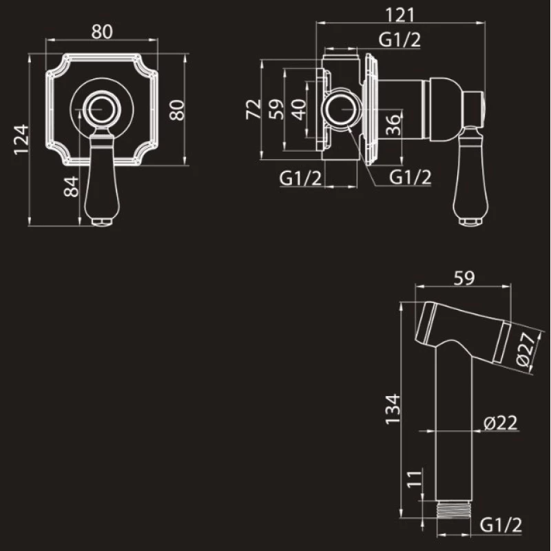 Гигиенический душ Elghansa Terrakotta 34C0686-Black (Set-84) со смесителем, черный матовый