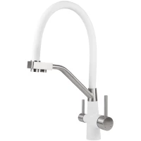 Смеситель для кухни Viko V-5824 с подключением к фильтру, гибким изливом, нержавеющая сталь/белый