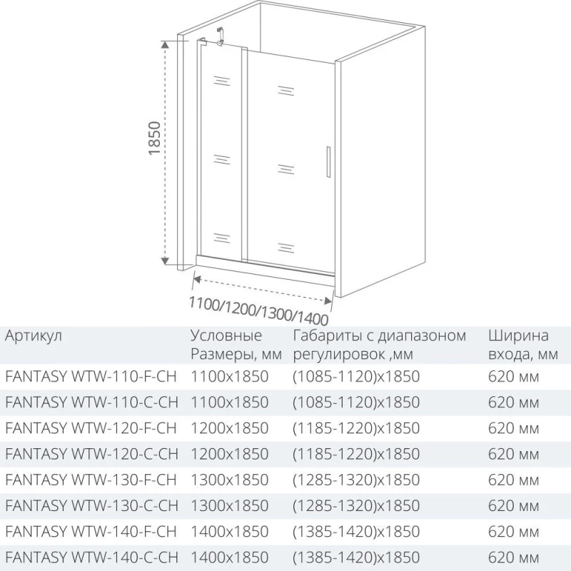 Душевая дверь 110 см Good Door Fantasy WTW-100-F-CH прозрачный с рисунком