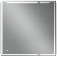 Зеркальный шкаф Art&Max Merano AM-Mer-800-800-2D-L-DS-F 80x80 см L, с LED-подсветкой, сенсорным выключателем, диммером, антизапотеванием, белый матовый