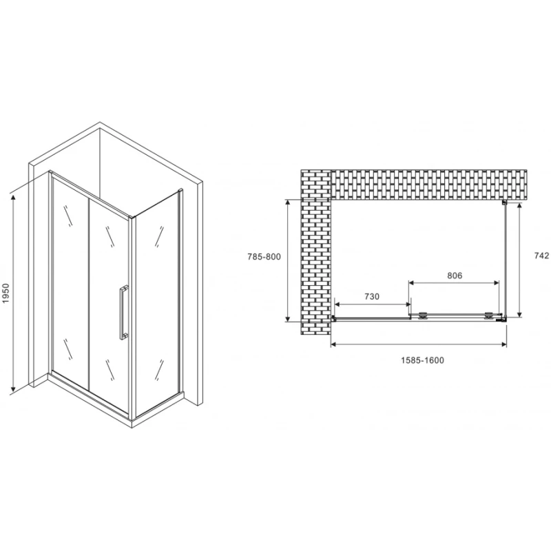 Душевой уголок 160x80 см Abber Schwarzer Diamant AG30160H-S80 прозрачное