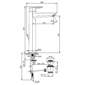 Изображение товара смеситель для раковины с донным клапаном ideal standard tesi a6573aa
