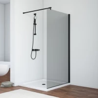 Душевая перегородка Vegas Glass EAF NOVO h2000 86 02M 07 86 см, профиль черный матовый, стекло графитовое