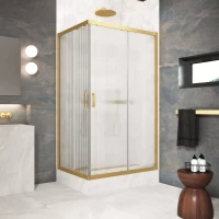 Душевой уголок Vegas Glass ZA-F Protec 95*90 03 Moru 95x90 см, профиль золотой матовый, стекло рифленое