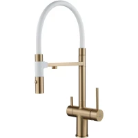 Смеситель для кухни Rose R958G с подключением к фильтру, гибким изливом, золотой матовый