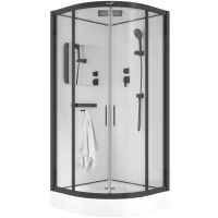 Душевая кабина Ceruttispa Viva101B 100x100x215 см, с крышей, низкий поддон, профиль черный матовый, стекло прозрачное
