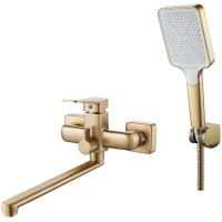 Смеситель для ванны Shevanik S9902G универсальный, с душевым гарнитуром, золотой матовый