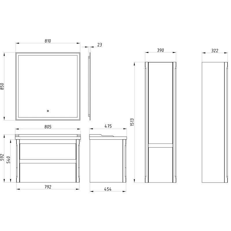 Комплект мебели серый 80,5 см ASB-Woodline Лорена