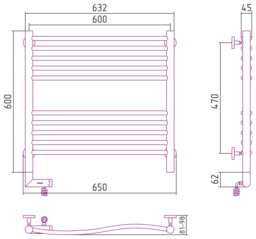 Полотенцесушитель электрический 600x600 сатин МЭМ левый Сунержа Флюид 2.0 071-5220-6060 - фото 4
