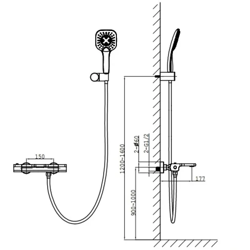 Термостат для ванны AltroBagno Lamberto 0224 GrMt с душевым гарнитуром, оружейная сталь