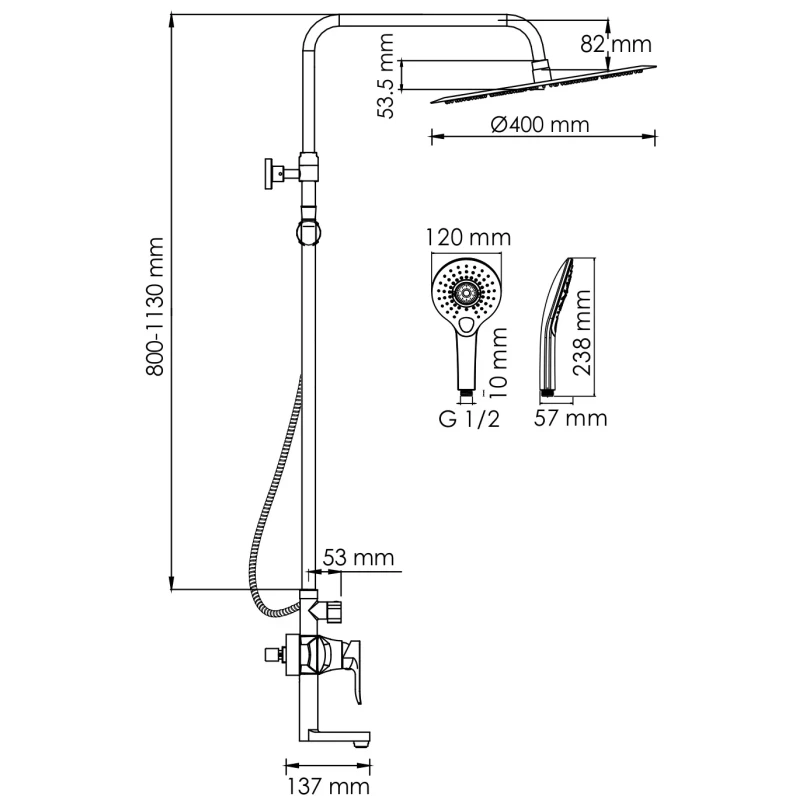 Душевая система 400 мм WasserKRAFT A166.117.101.010.CH