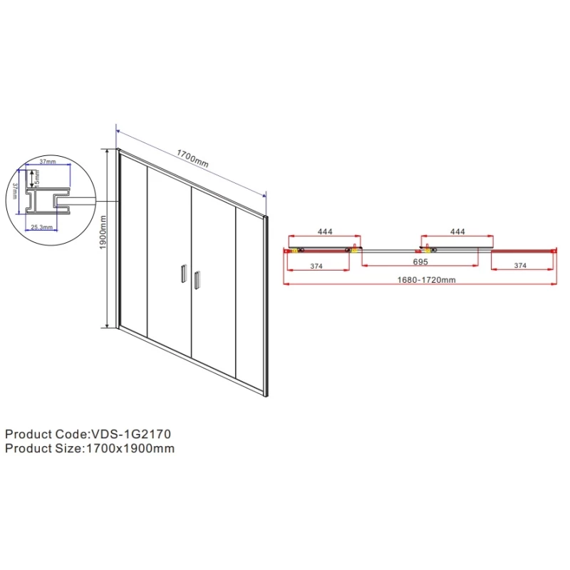 Душевая дверь 170 см Vincea Garda VDS-1G2170CL прозрачное